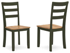 Green dining side chair set of 2 with slatted back and light wood seat
