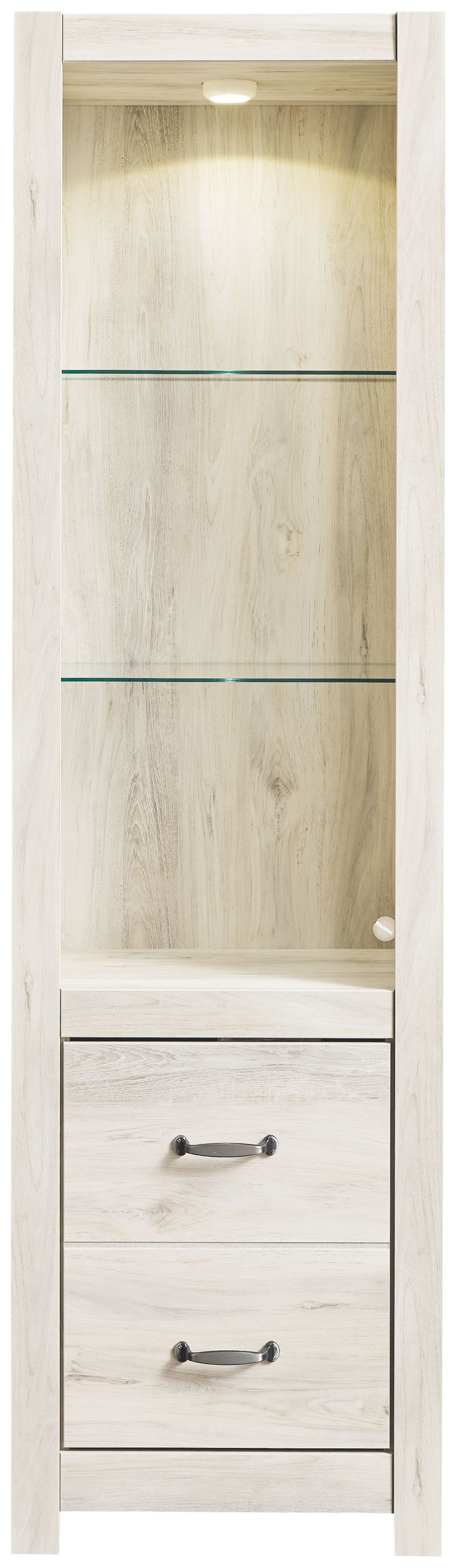 Whitewash cabinet door with glass shelf and two bottom drawers
