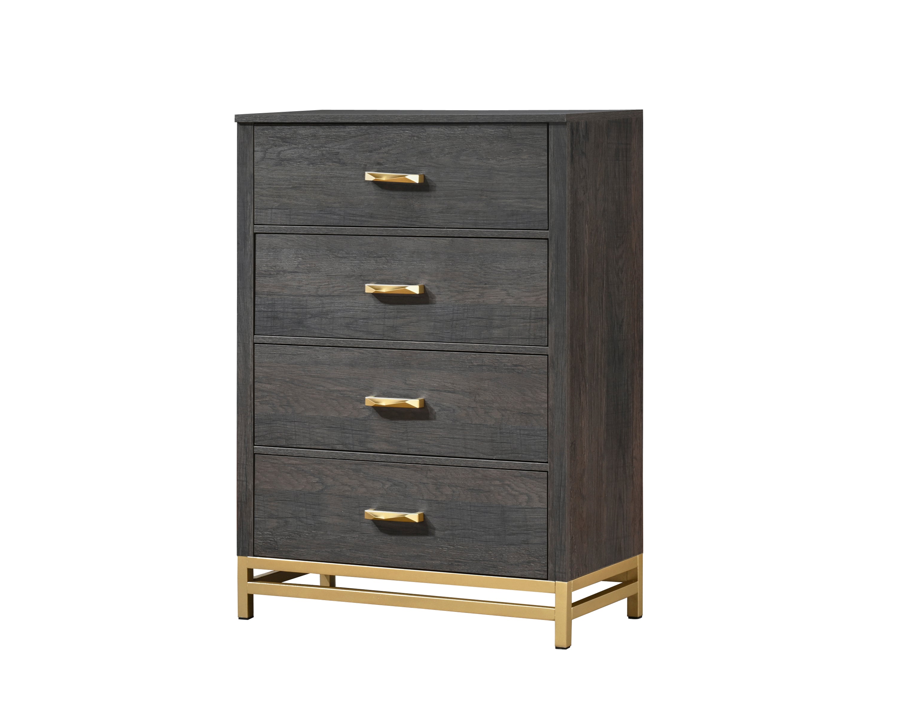 Contemporary Gray 4-Drawer Storage Chest, Gold Metal Handles