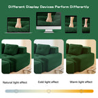 Green corduroy sectional shown in multiple display device angles
