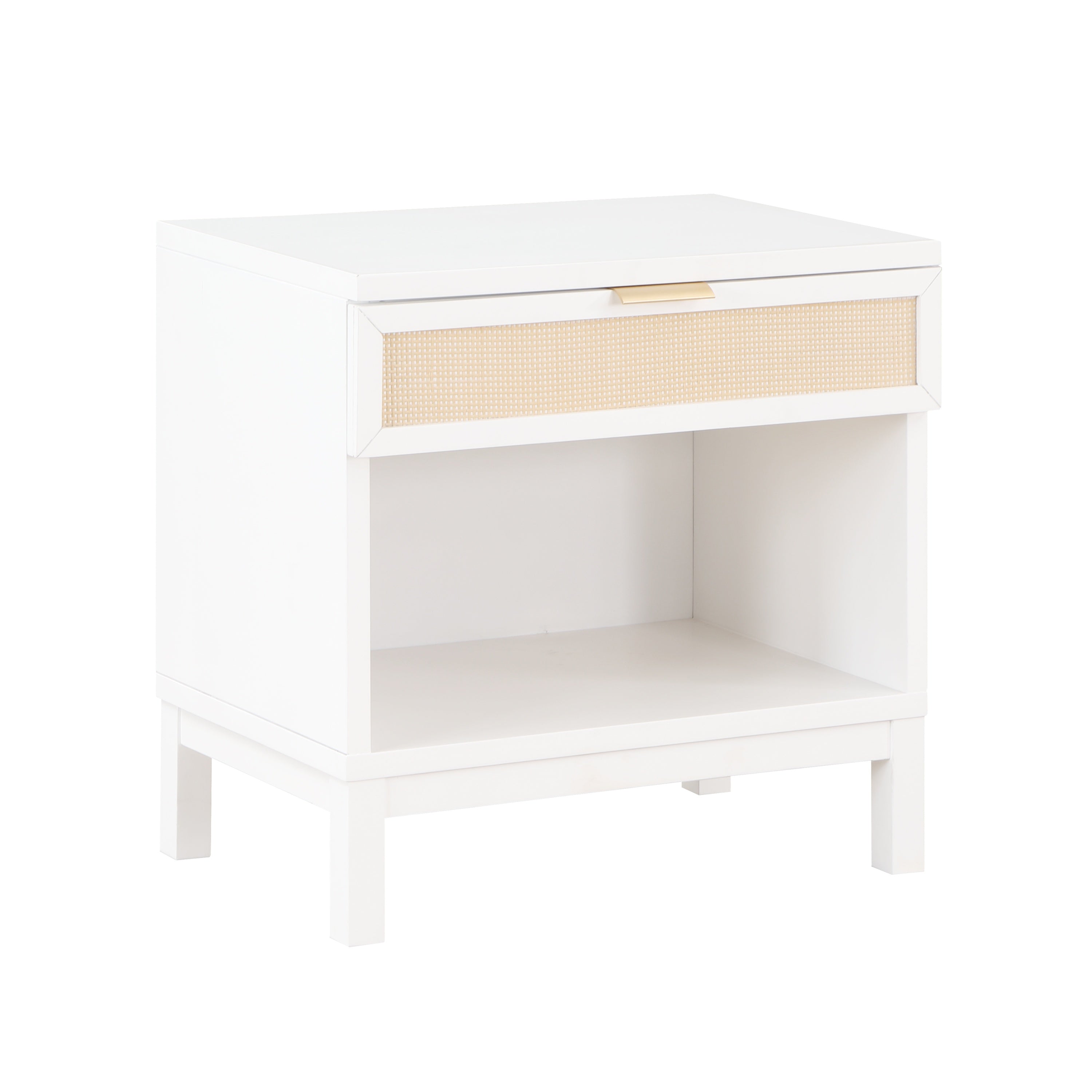 Blake Cane Single Drawer Nightstand Coastal White Cane Front