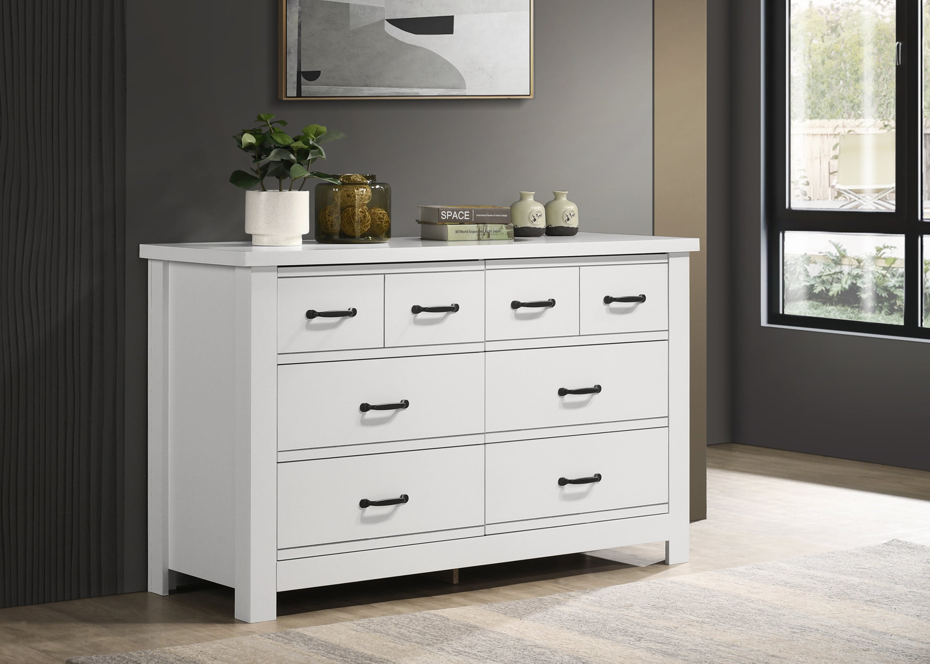 Cassini White 6-Drawer Dresser - 51 Inch Bedroom Storage