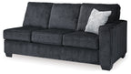 Full sofa sleeper in slate gray upholstery, plush back cushions and square arms