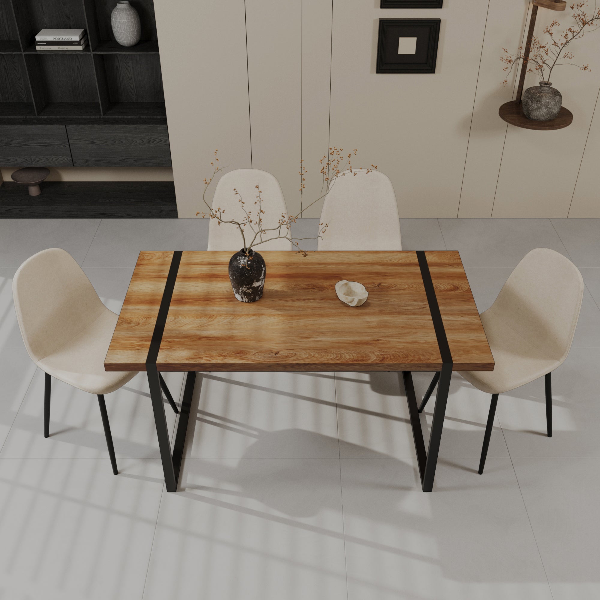 59" Modern Dining Table & 4 Suede Chairs Set