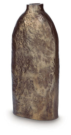 Wallmond vase in gold-brown distressed texture with rounded shoulders and narrow neck opening.