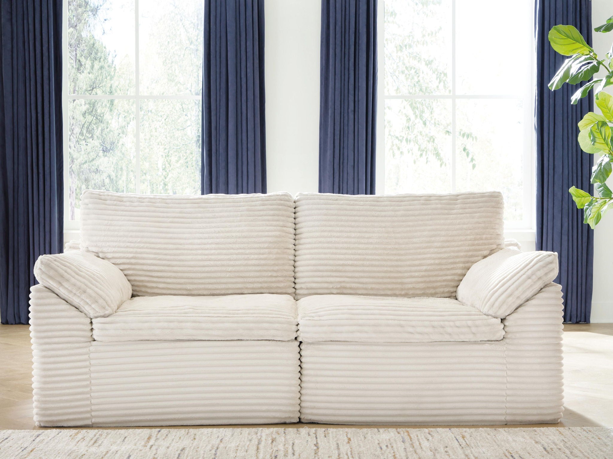 Ivory corner chair set of 2 with two back cushions and padded armrests