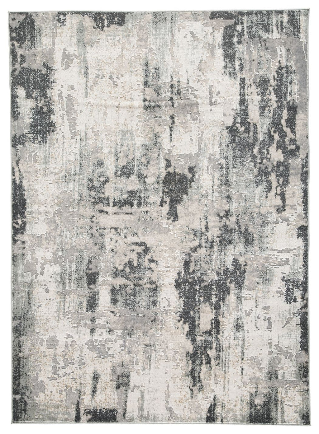 Gray abstract distressed area rug, flat weave, vertical blotchy pattern
