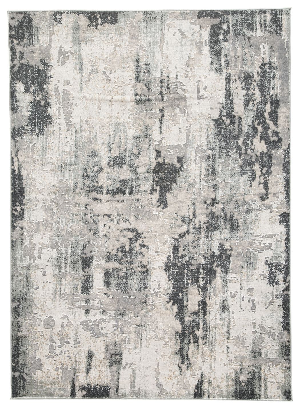 Gray abstract distressed area rug, flat weave, vertical blotchy pattern