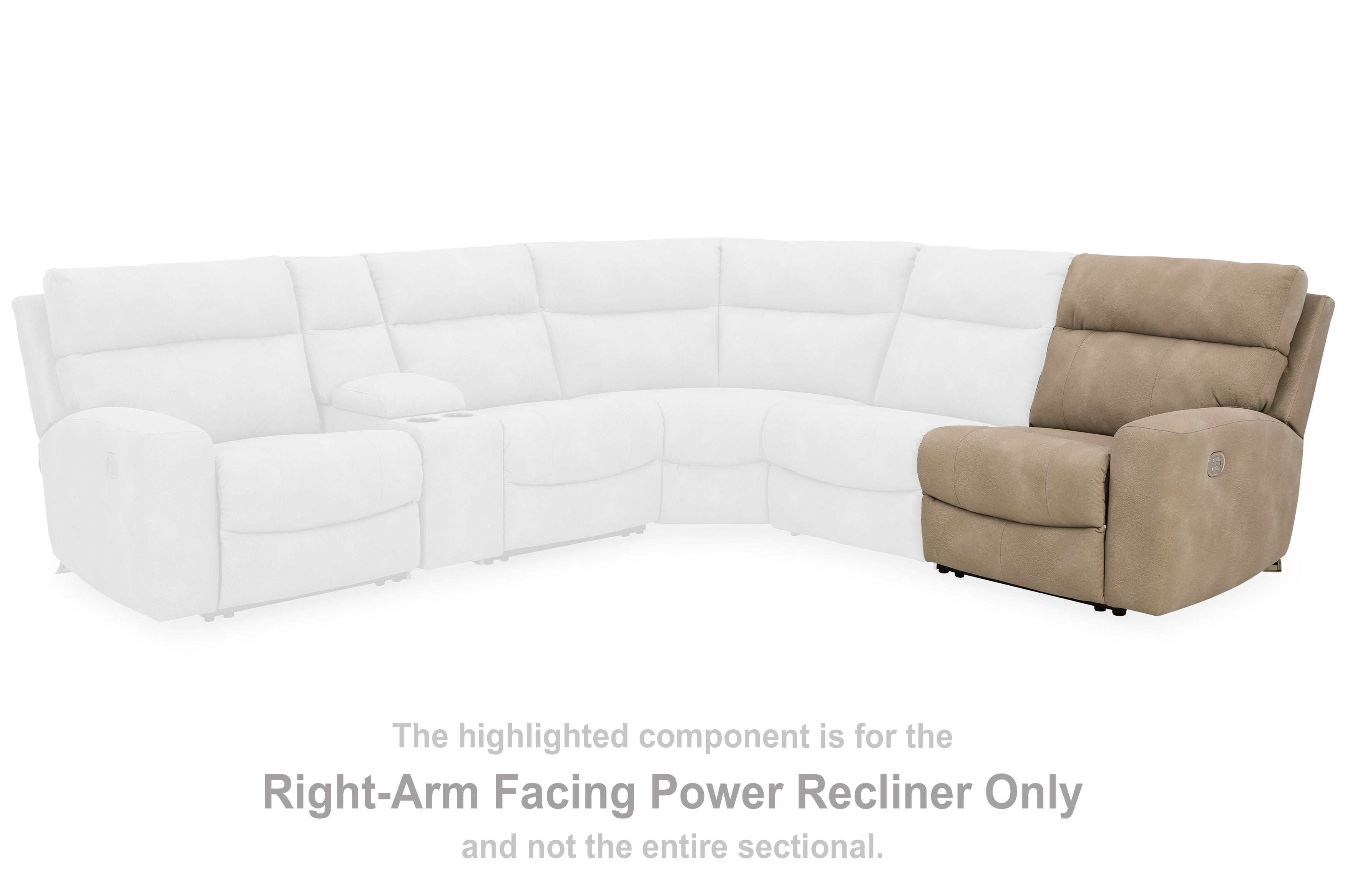 Sand power recliner corner sectional with right-facing armrest and cushions
