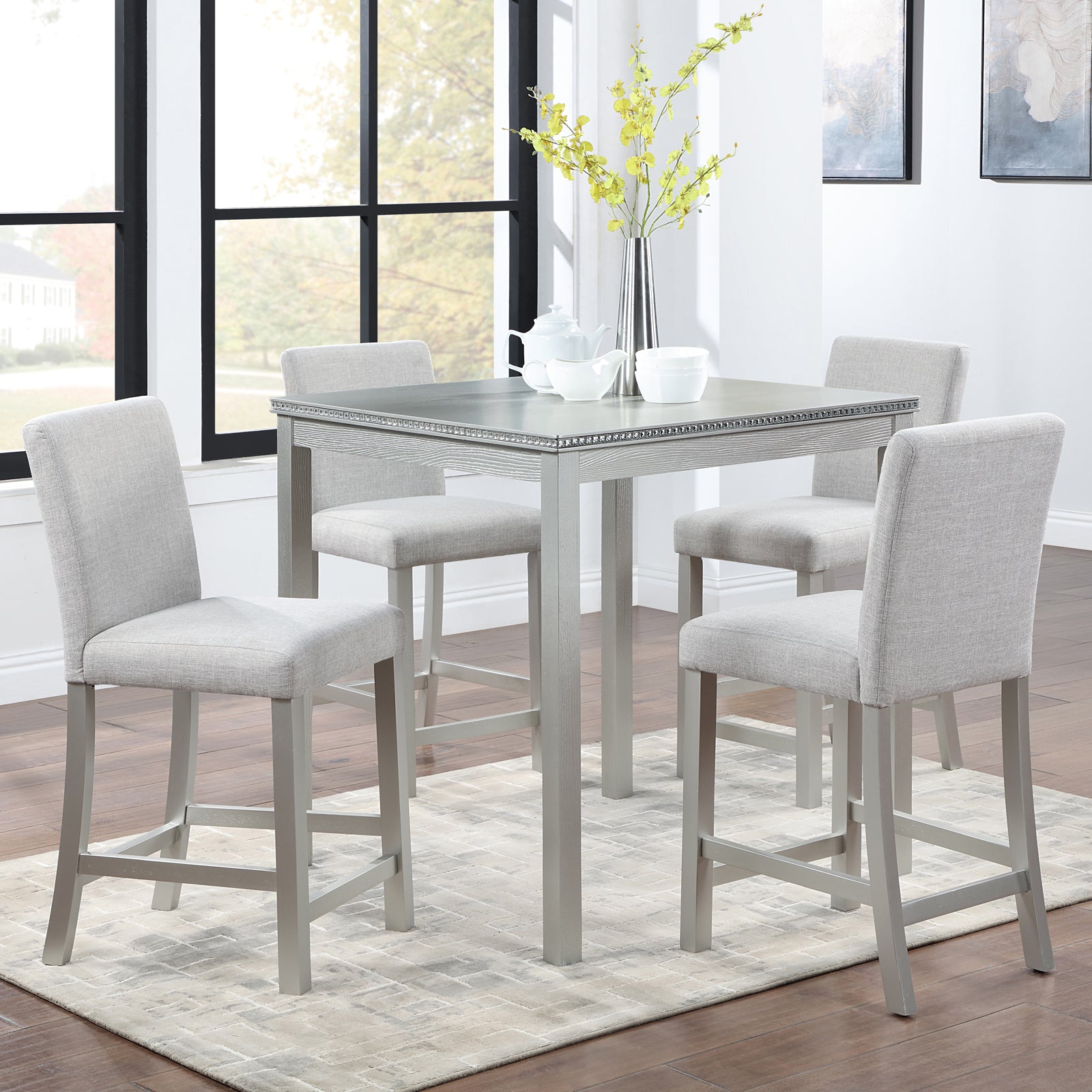 5-Piece Counter Height Dining Set w/Crystal Decor