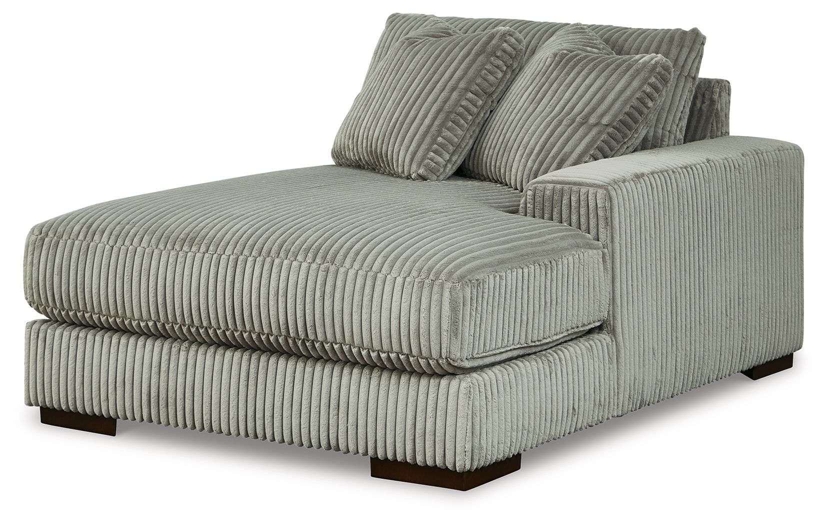 Fog corduroy corner chaise with two back cushions and thick seat cushion
