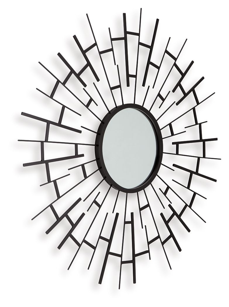Garrenworth Accent Mirror with black sunburst frame and oval reflective center