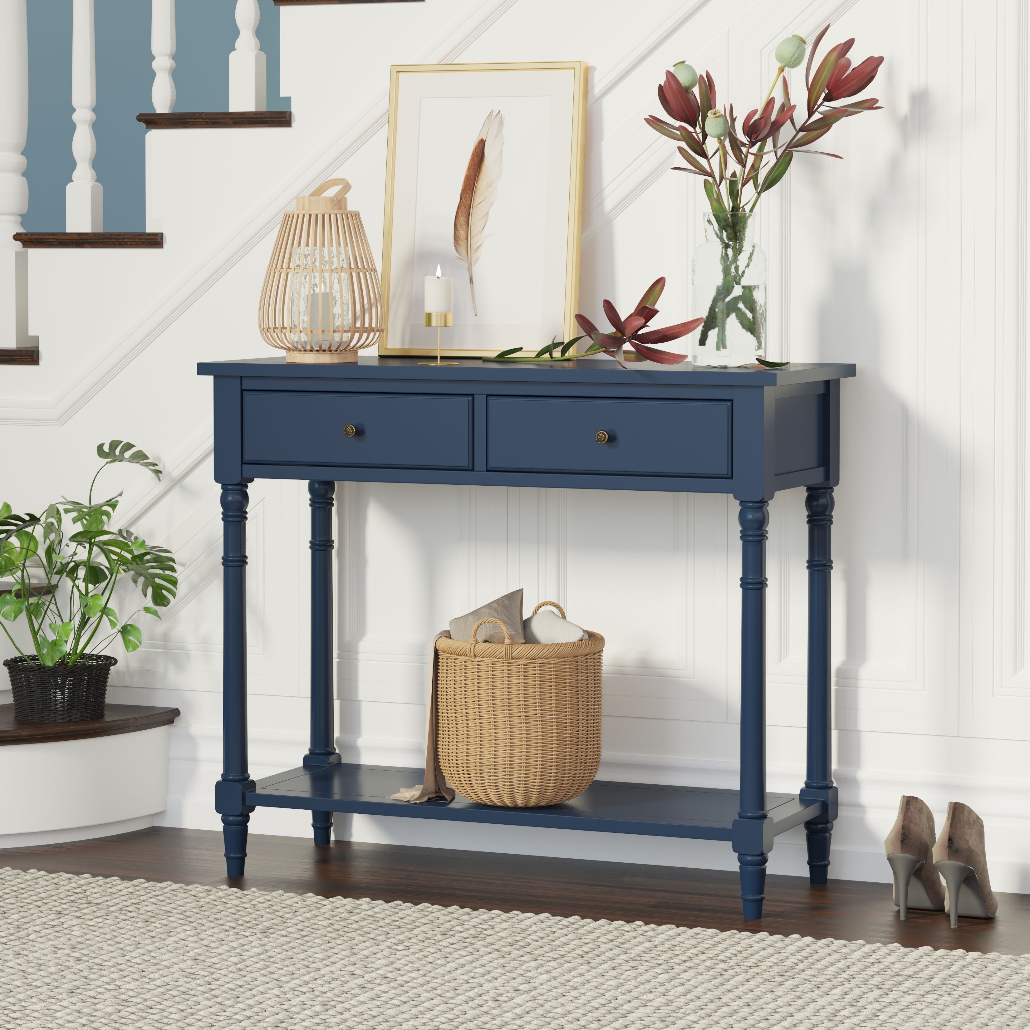 American Solid Wood Sofa Table - Blue
