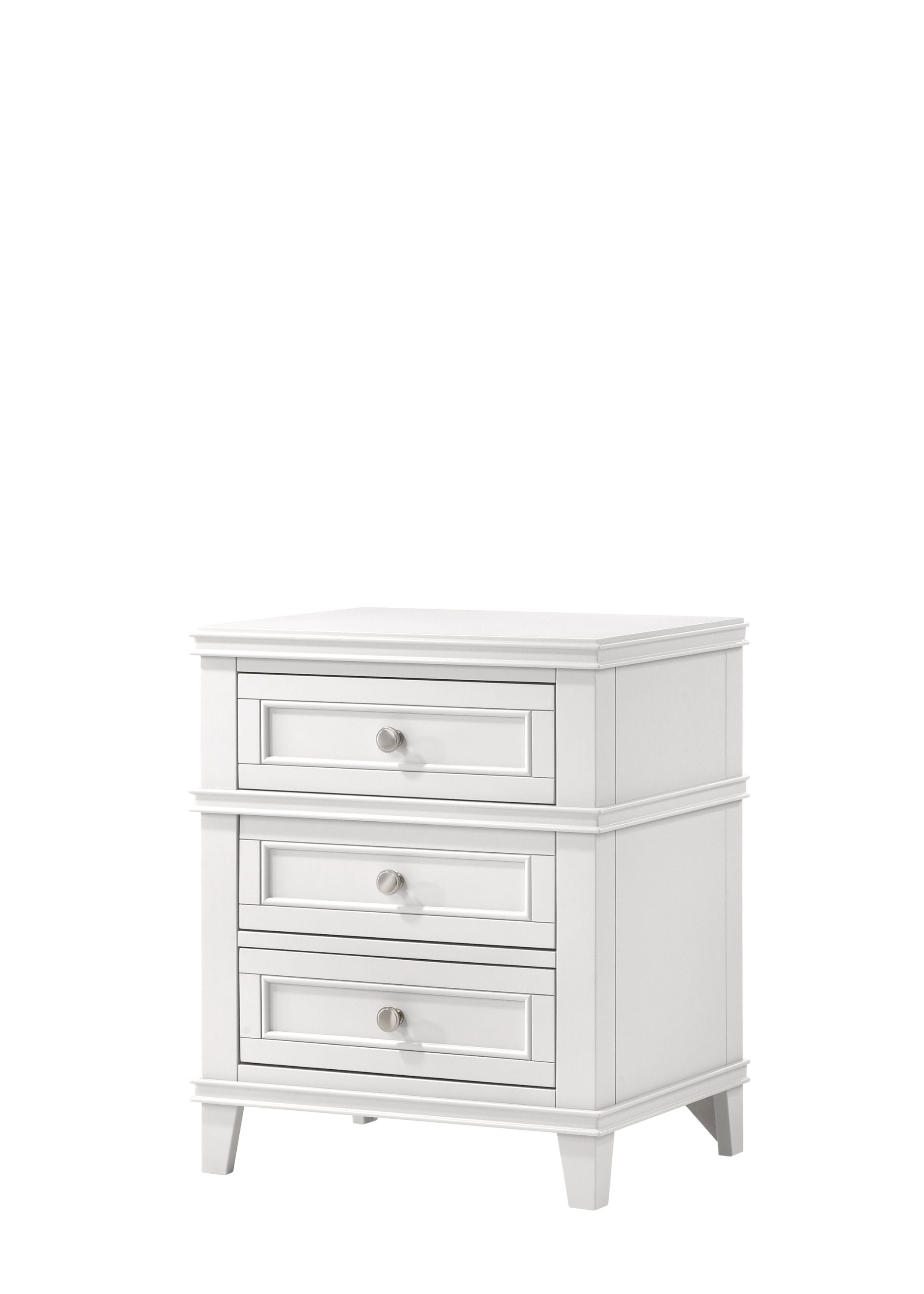 White 3-Drawer Nightstand with USB Charging Port