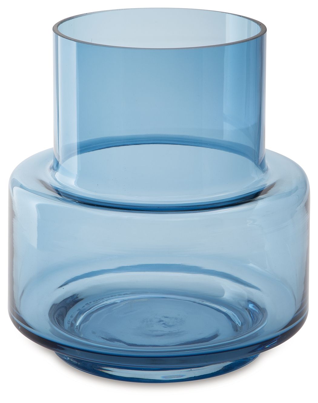 Bealen blue glass vase, round with wide open top and stacked bulb base