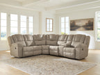 Birch recliner sectional sofa in a corner configuration with tufted back cushions
