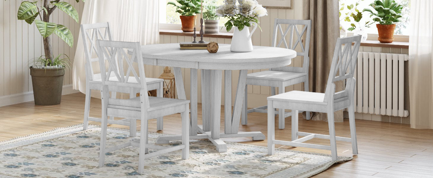 Rustic Round Dining Table Set - 5 Piece Gray