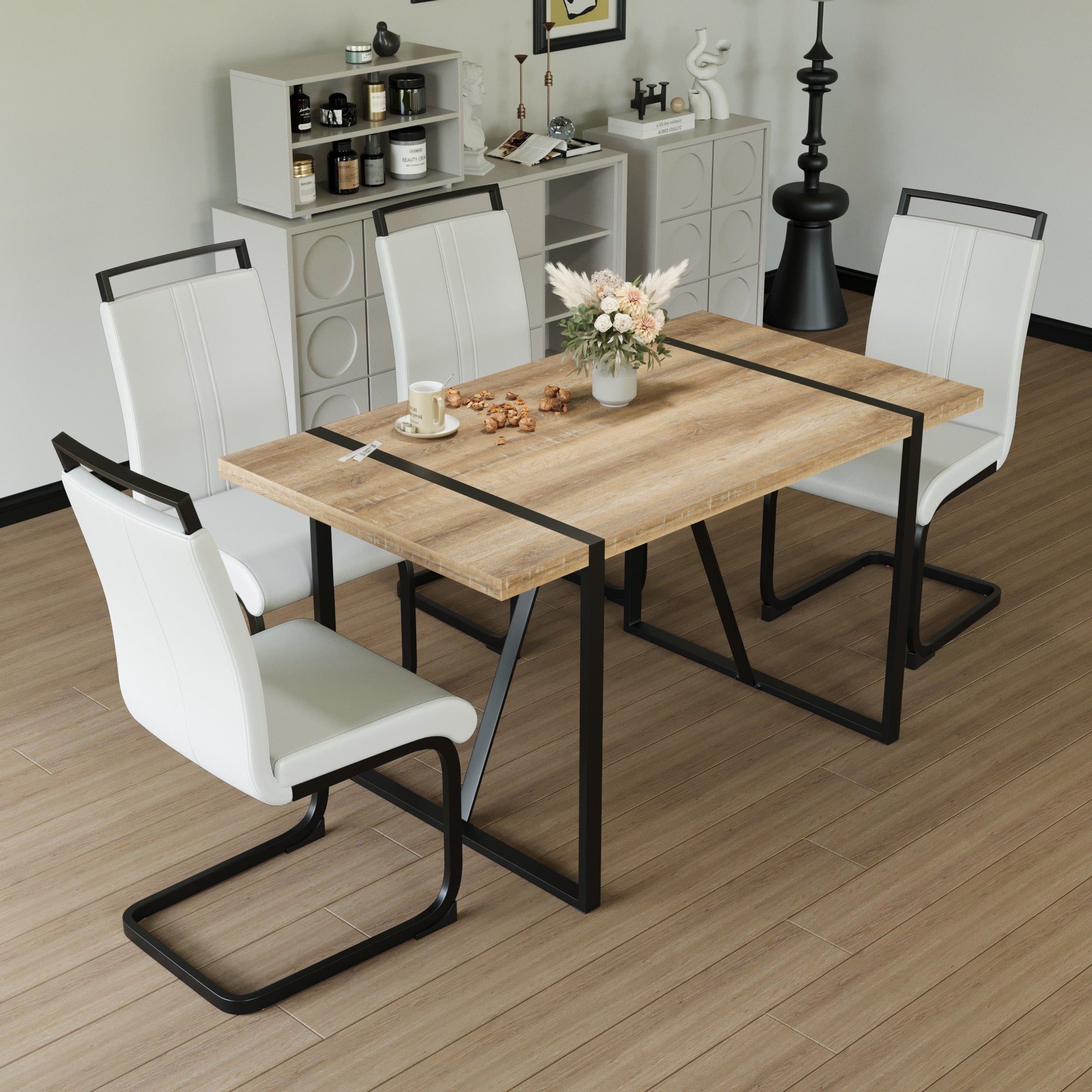 Modern Industrial Dining Table Set - 55" with 4 Chairs