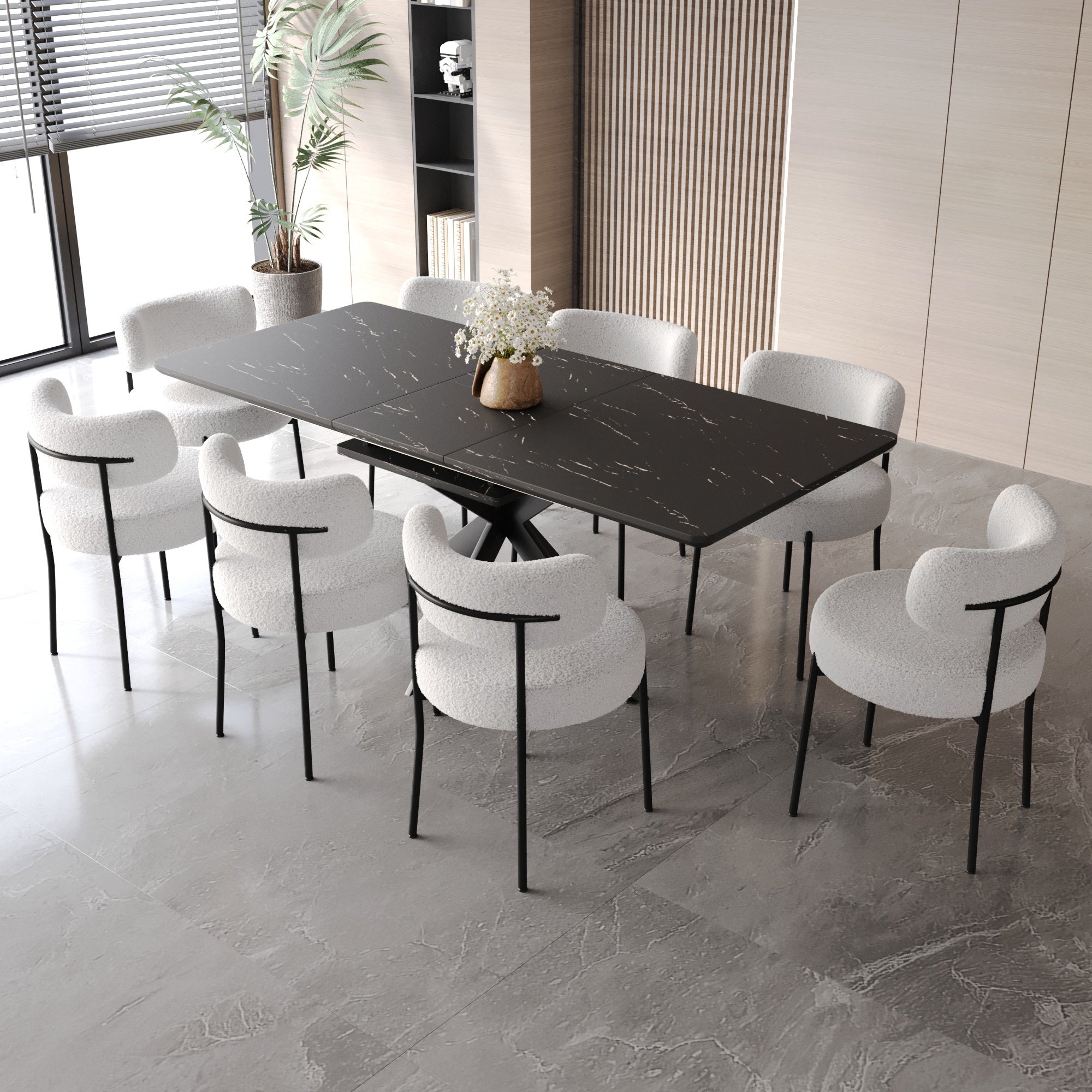 Curved Backrest Dining Set - 4-8 Seats, Extendable Table