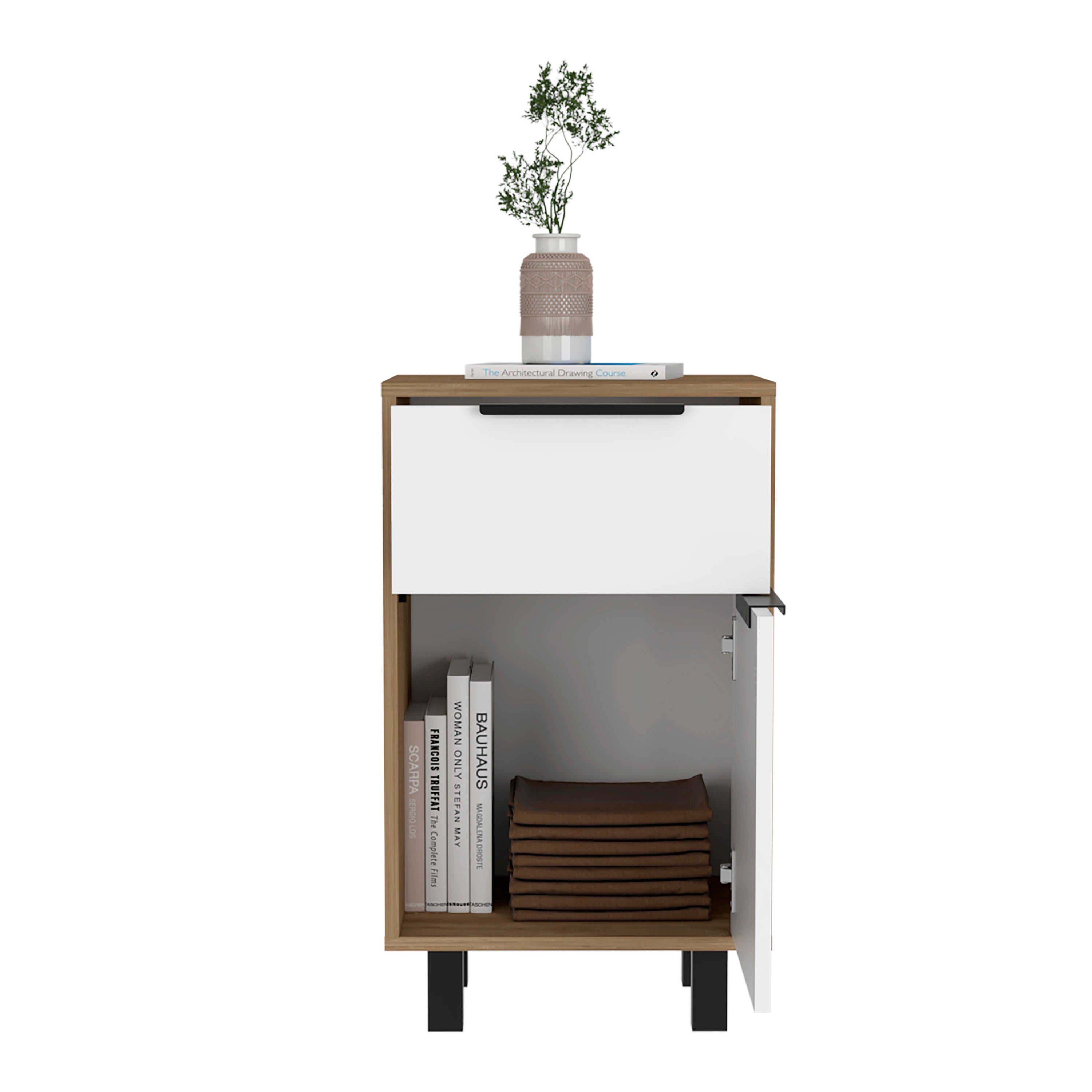 Kaia Z Nightstand , End Table, Side Table One Drawer, One Cabinet,  Four Legs, Superior Top -Pine / White
