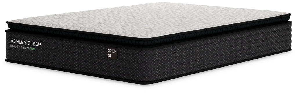 Black mattress with quilted white top and Ashley Sleep logo on side edge