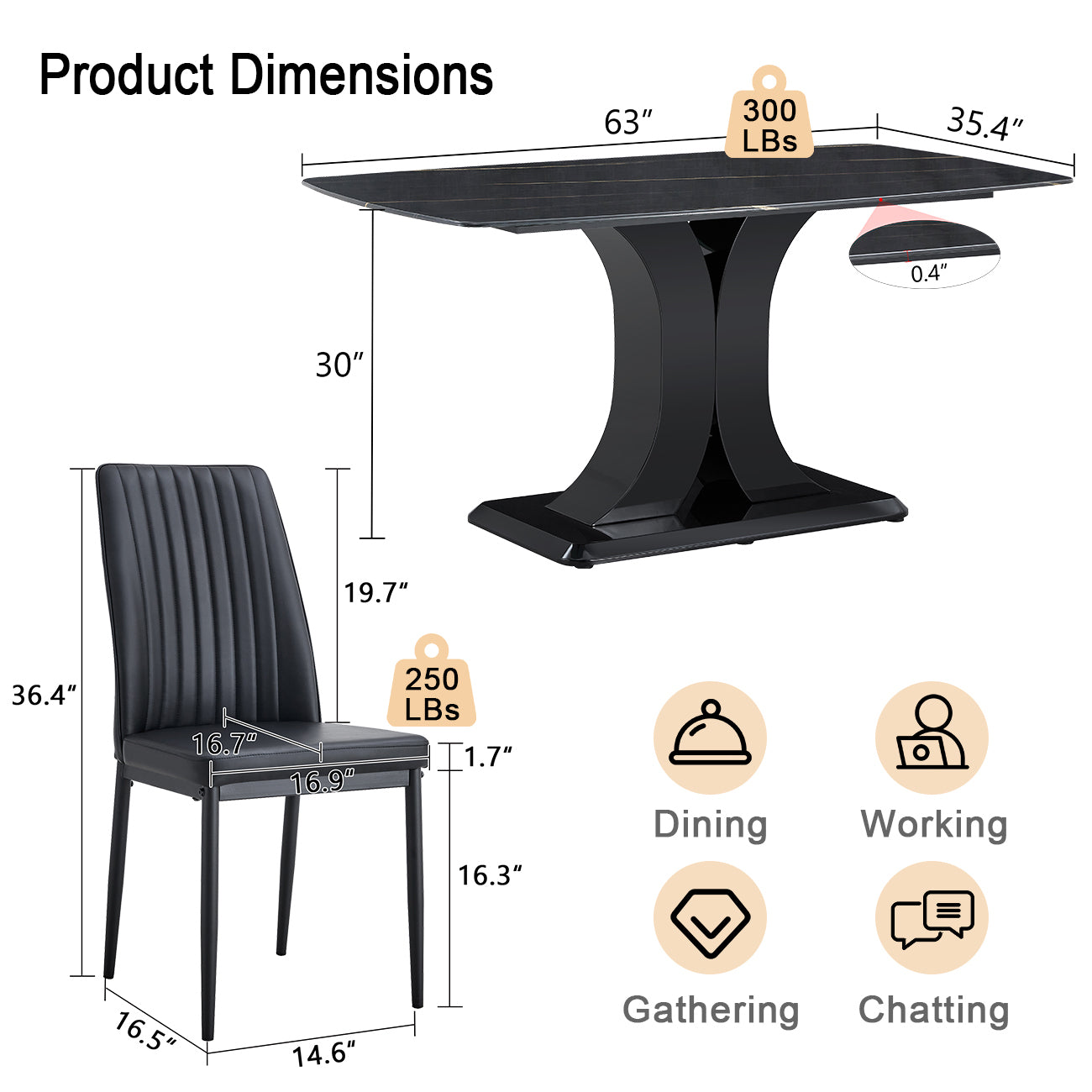 Faux Marble Dining Table Set w/ 6 Chairs