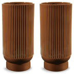 Avalyah dark brown fluted vase set of 2, ribbed column form with round base