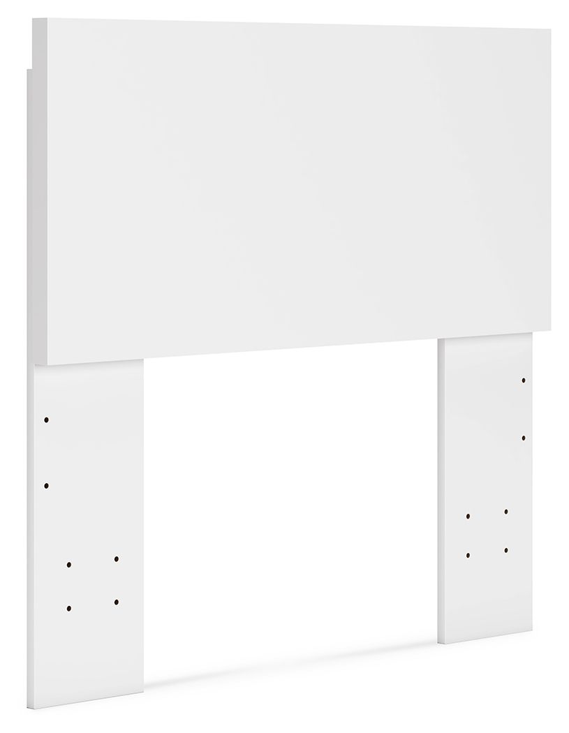 White panel headboard with rectangular frame and small metal nailhead accents