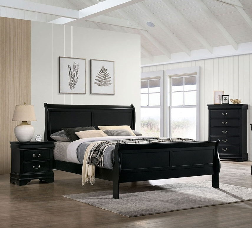 Full Size Black Louis Phillipe Solidwood Sleigh Bed