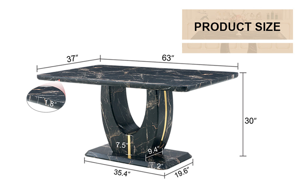 Modern Black Marble Dining Table (63x37) with Gold Legs