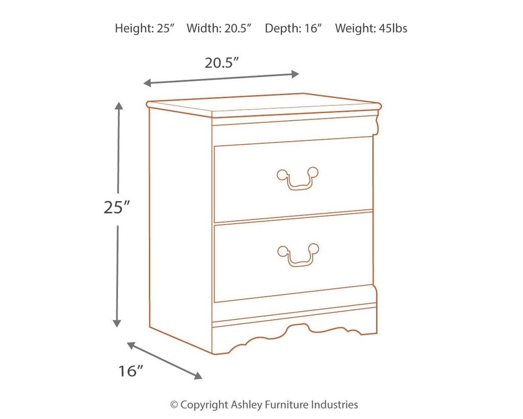 Two-drawer nightstand dimension diagram with height and width measurements