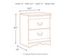 Two-drawer nightstand dimension diagram with height and width measurements