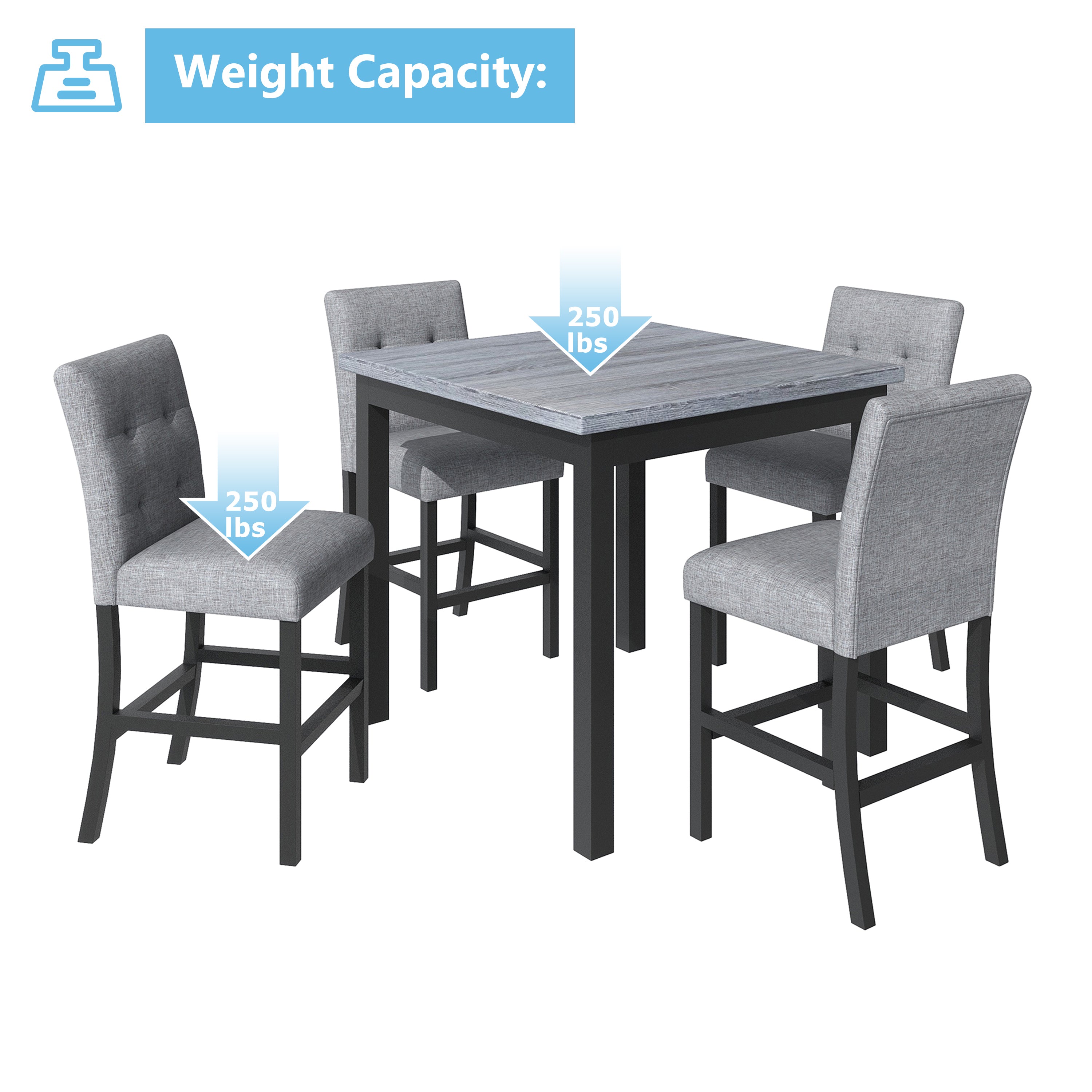 5-Piece Counter Height Dining Set, Black