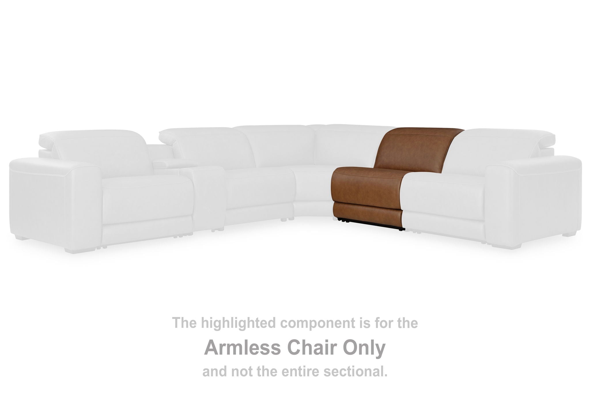 Caramel armless chair component for sectional seating, with manual headrest