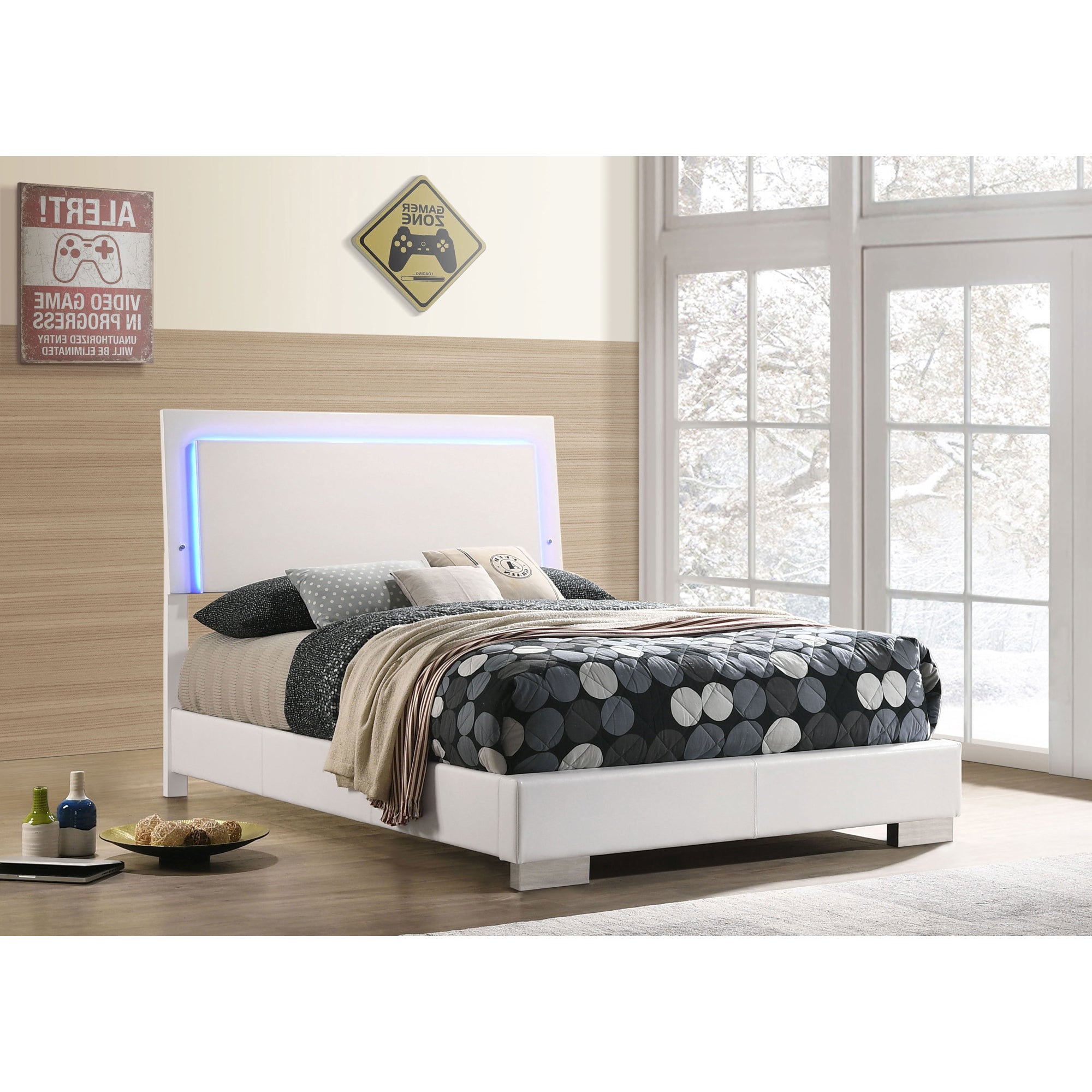 Felicity White High Gloss Full LED Panel Bed - Modern Bedroom Furniture