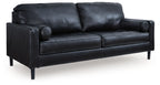 Onyx two-seat sofa with rolled arms, two back cushions, and dark upholstery