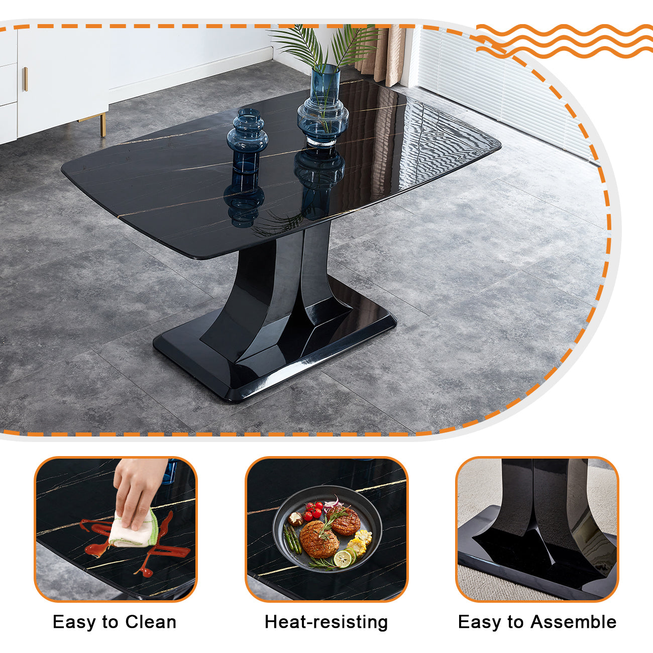 Faux Marble Dining Table Set w/ 6 Chairs