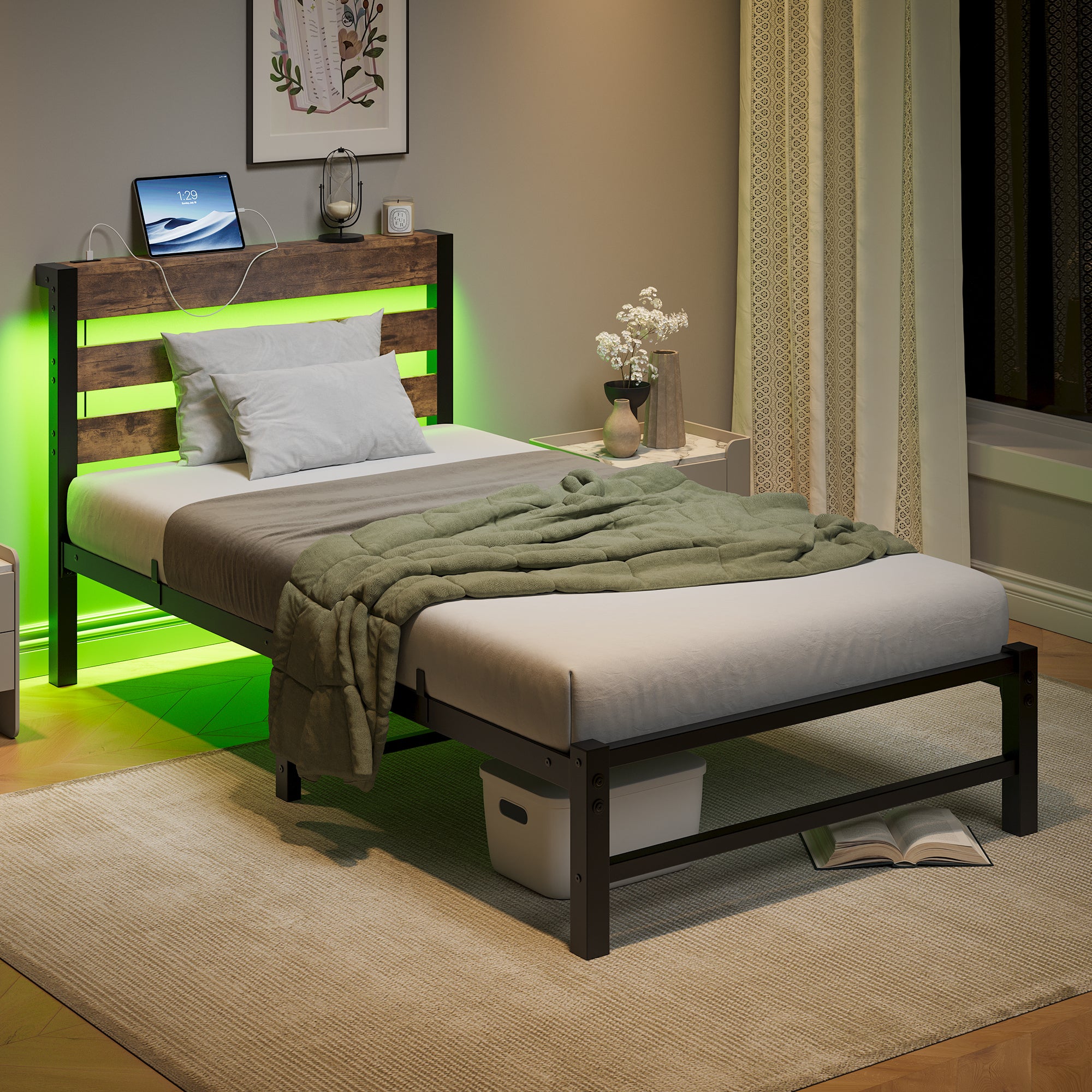 Heavy Duty Twin Platform Bed Frame w/Headboard
