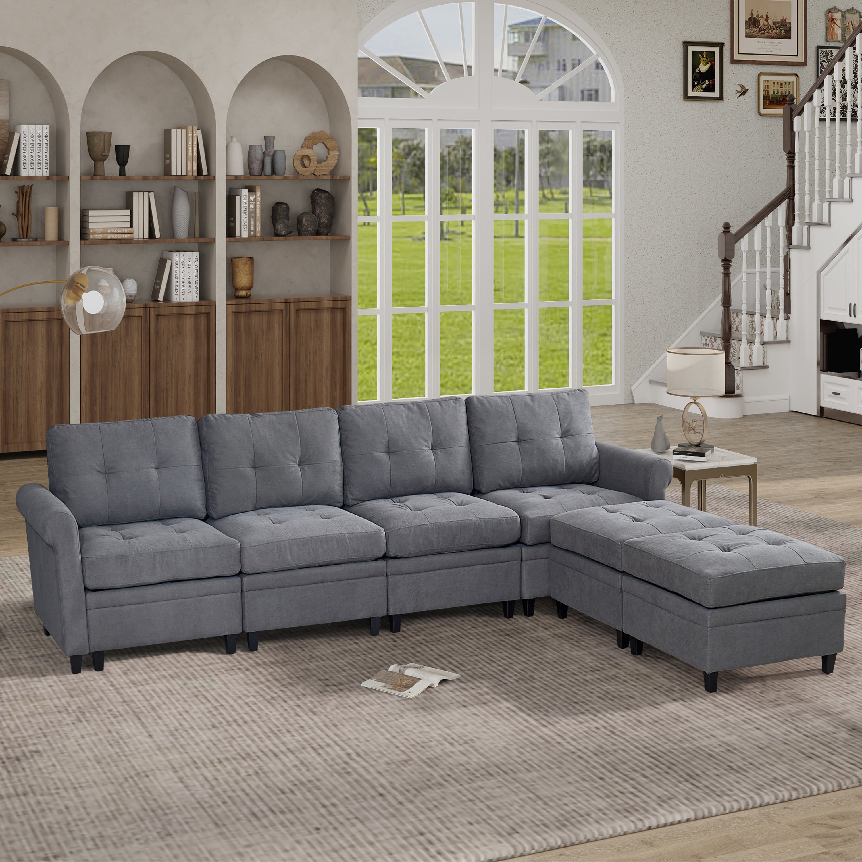 U-Shaped Sectional Sofa with Double Chaise - 6 Seat