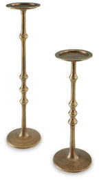 Antique brass candle holders, set of two with round weighted bases