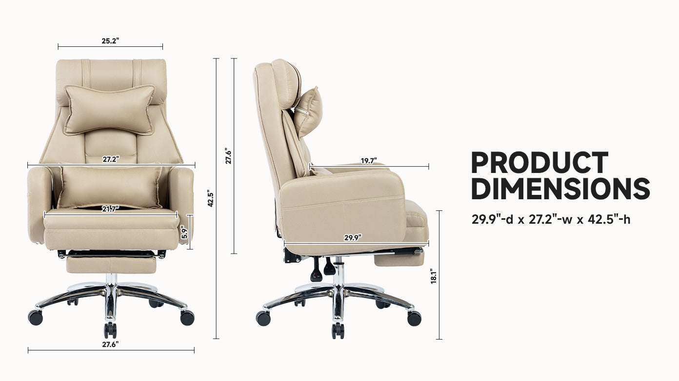 Ergonomic Office Chair w/ Lumbar Support, 155° Recline-Beige