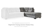 Right-arm facing corner chaise section, gray and light gray upholstery