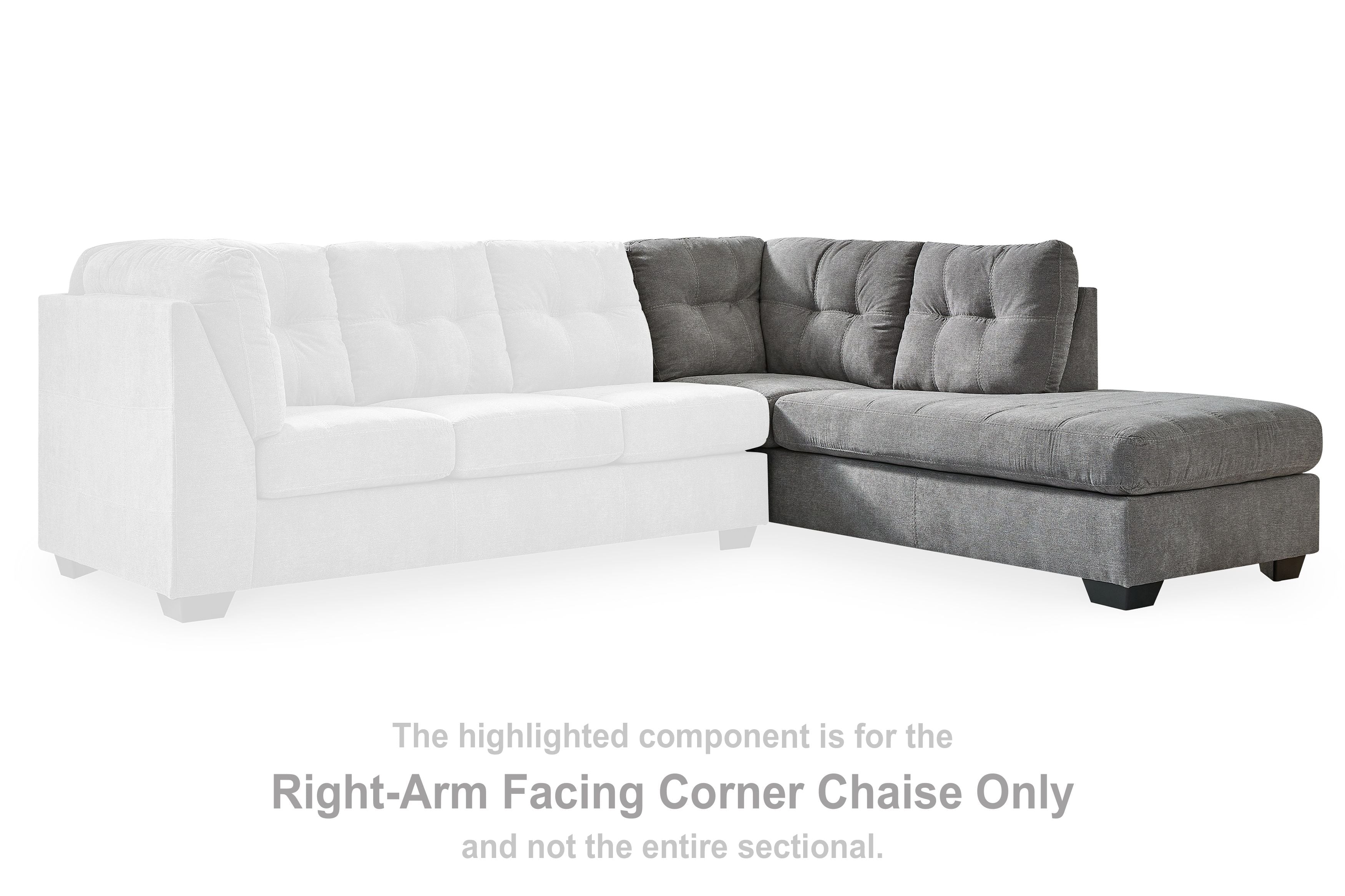 Right-arm facing corner chaise section, gray and light gray upholstery