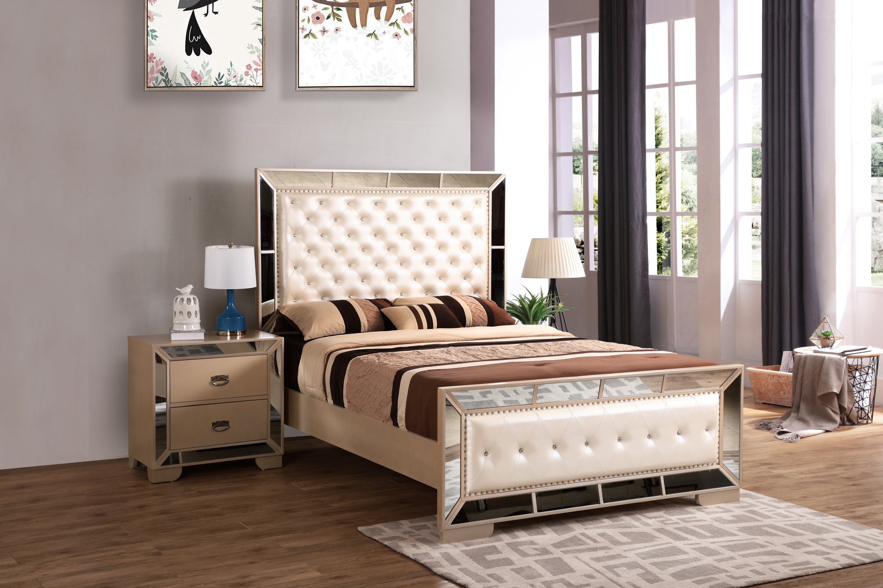 Elegant Minimalist Pearl Queen Bed: Modern Design