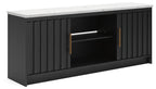 Cadmori TV stand with fireplace option in black, two-door cabinet with open center shelf