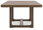 Light brown dining table top with trestle legs and cross brace