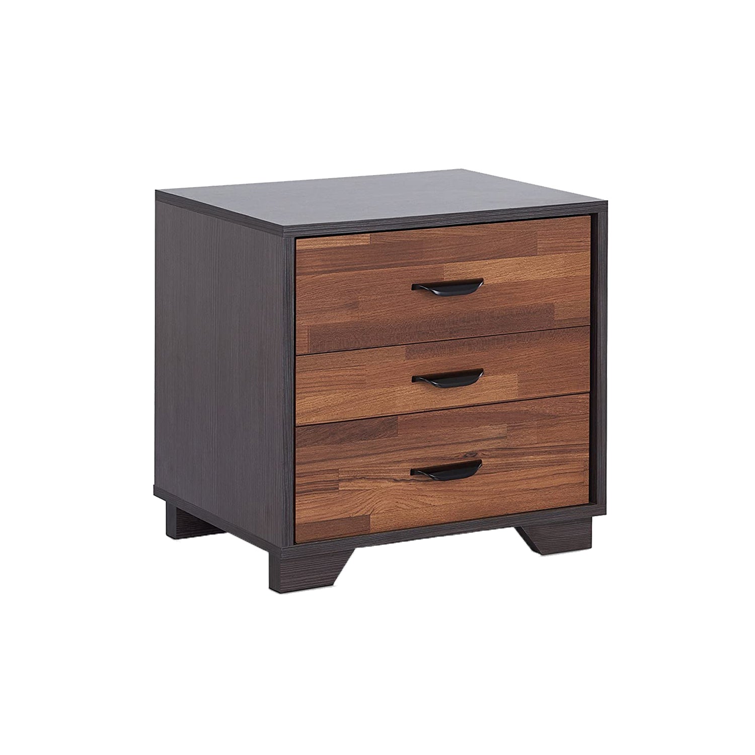 Two-Tone Nightstand with 3 Drawers - Walnut & Espresso Finish