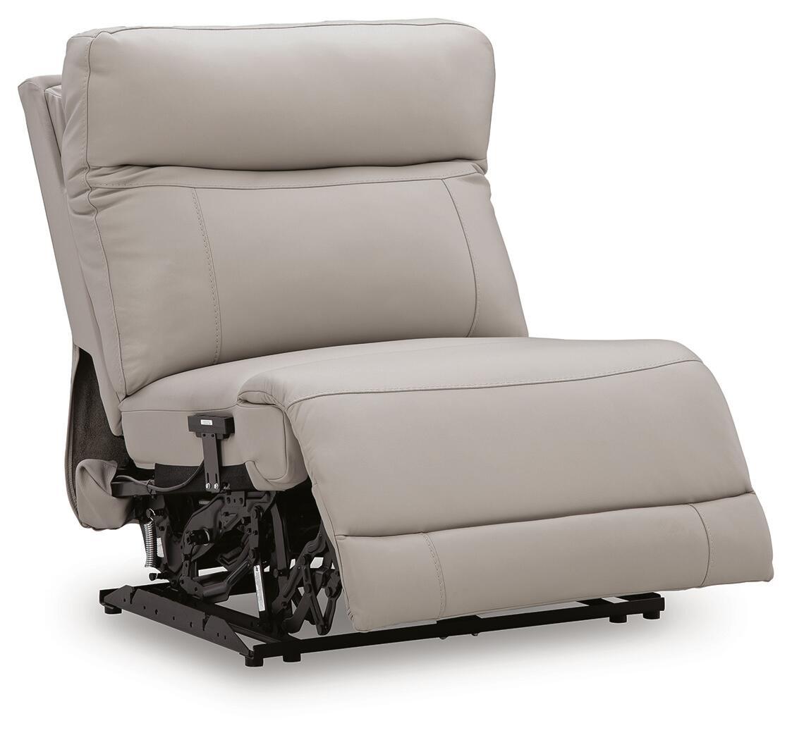 Gravier power armless recliner with adjustable headrest, light gray reclined base