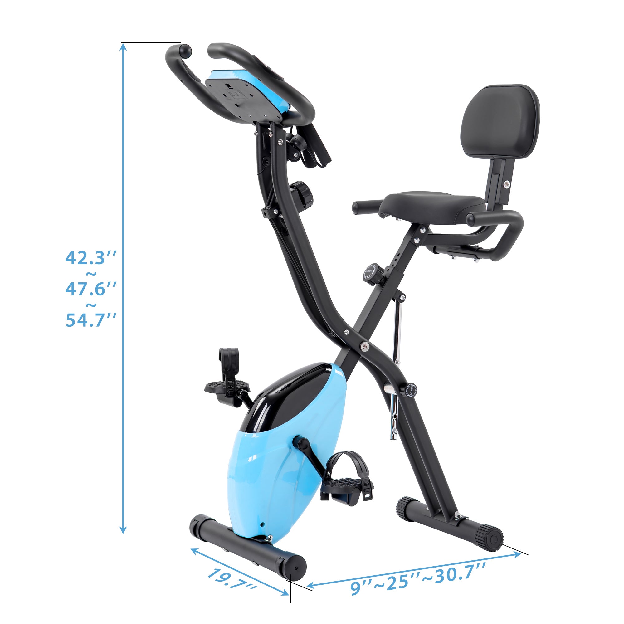 Folding Exercise Bike | Fitness Upright and Recumbent X-Bike | 10-Level Adjustable Resistance | Arm Bands and Backrest | Compact and Versatile