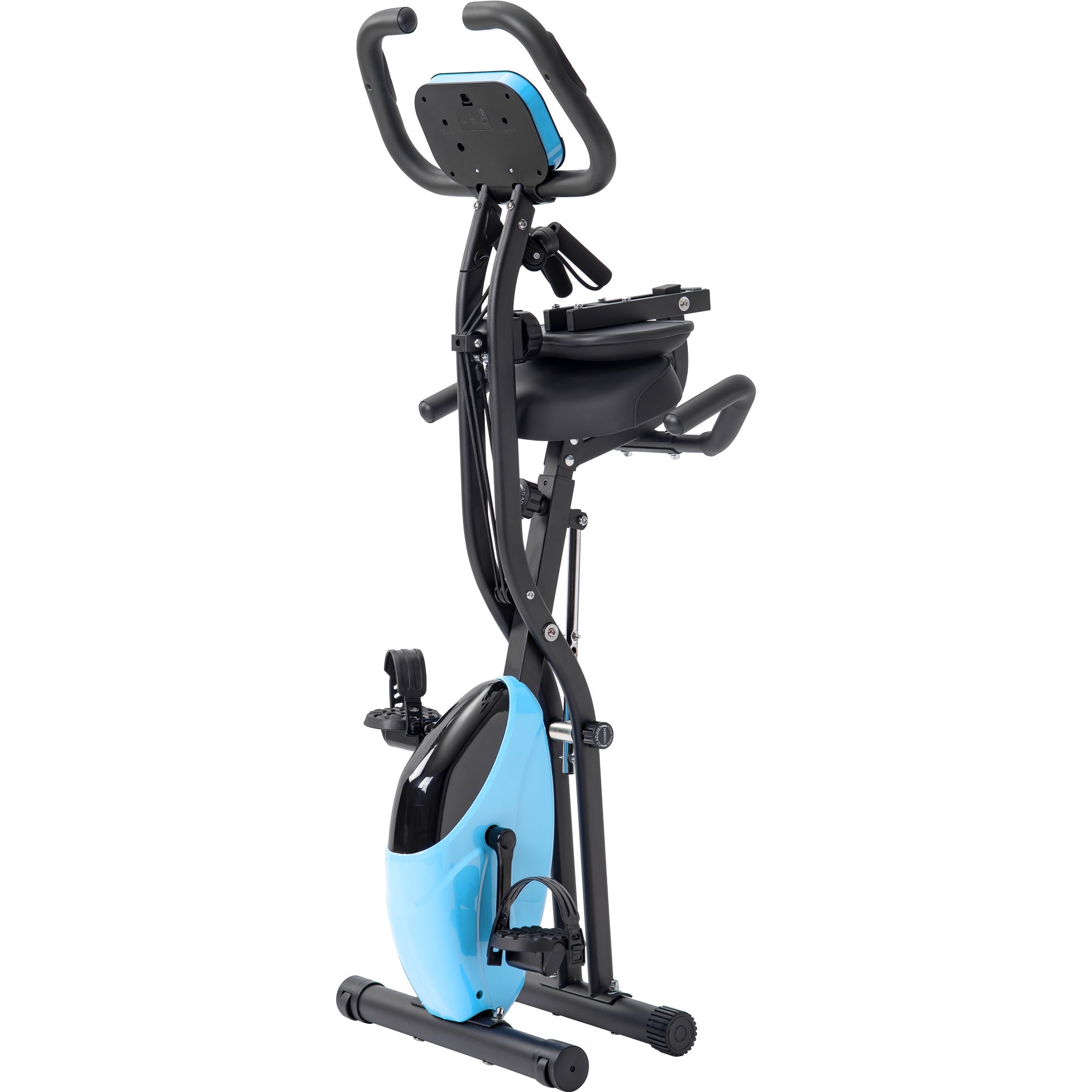 Folding Exercise Bike | Fitness Upright and Recumbent X-Bike | 10-Level Adjustable Resistance | Arm Bands and Backrest | Compact and Versatile